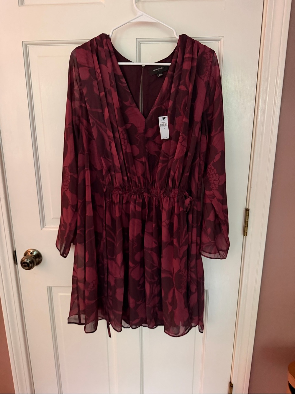 Banana Republic Burgundy Floral Long Sleeve Dress